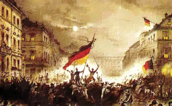 jubelnde Menge whrend der Barrikadenkmpfe in Berlin